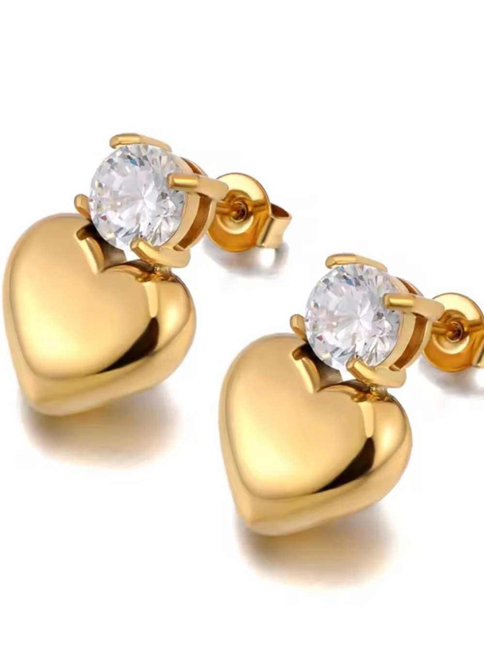 Heart Dr 18k Gold Plated Stud Earrings with white Topaz Accent